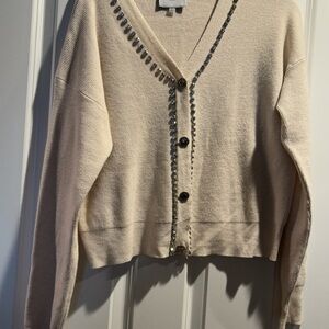 Liv Milano Elegant Women’s Cream Cardigan Embellished Rhinestone Details size L